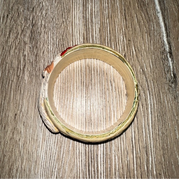 Vintage 90s Jim Shore Christmas Santa Bangle Bracelet Folk Art Holly Accent Boho - Picture 3 of 8